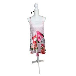 JoySpun Pink Floral Satin Chemise Lingerie  SZ XL‎